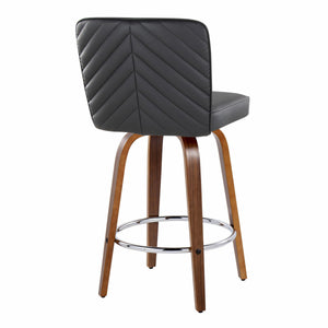 English Elm 26" Swivel Counterstools with Tufted Faux Leather Walnut Legs and Chrome Footrest Set of 2 B202S00330