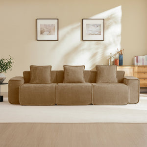 English Elm Streamlined Modular Cloud Sofa Three Seat Velvet Cushions with French Piping for Living Rooms Brown W3041S00372