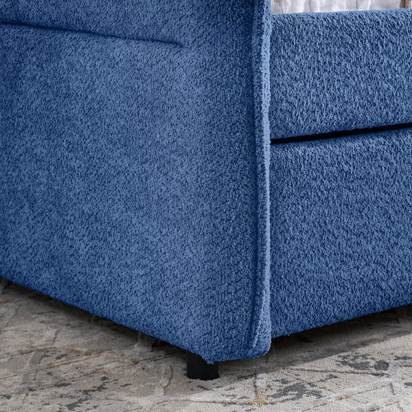 English Elm Full Size Boucle Daybed with Pop up Trundle Tufted Upholstered Sofa Sleeping Blue W1413S00176