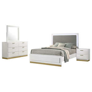 English Elm Sophia White 4-Piece Eastern King Bedroom Set - Luxe Modern Design With Gold Accents & Storage B062S01074-GIGA