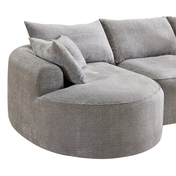 English Elm 124.5-inch Curved Chenille Sectional Sofa with Pillows Deep Seat Living Room Couch Grey W3612S00033