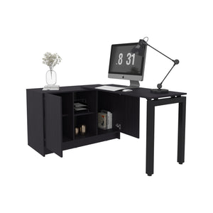 English Elm Alfie Rotating Engineered Wood Desk with Walnut Finish and Dual Monitor Storage B200S00450
