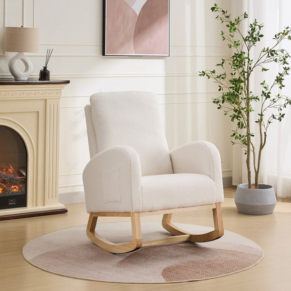 English Elm 27.2"w Wingback Glider Rocker Polyester Nursery Chair with Walnut Rubberwood Base W3188P304604