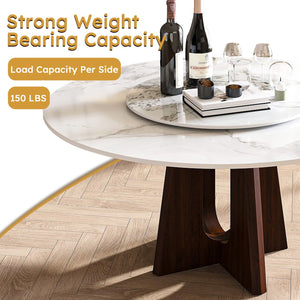 English Elm Modern Round Dining Table - 59" Sintered Stone With Walnut Base & Lazy Susan For 6-8 People W2700S00004
