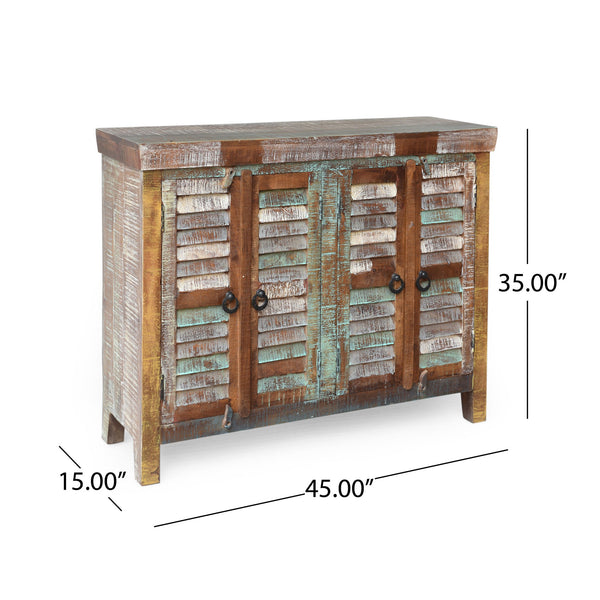 English Elm Christopher Knight Home® - Wd. Recycled Cabinet - Handcrafted Mango Wood Slatted Boho Storage Cabinet with Distressed Finish, Crescent Handles 66629.00