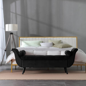 English Elm Vintage Velvet Tufted Storage Bench Extra Long Mid Century Seating for Bedroom W2795P428373