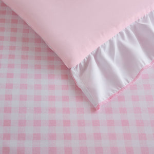 English Elm 4-piece Gingham Ruffle Comforter Set Romantic Cottage Bedroom Brushed Polyester Fill Pink B035P463188