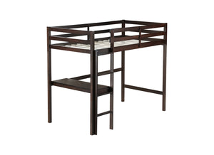 English Elm Twin High Loft Bed with Built-In Desk & Ladder, Espresso Rubberwood, Safety Guardrail, Space-Saving 90 W504P283513