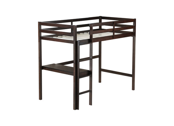 English Elm Twin High Loft Bed with Built-In Desk & Ladder, Espresso Rubberwood, Safety Guardrail, Space-Saving 90 W504P283513