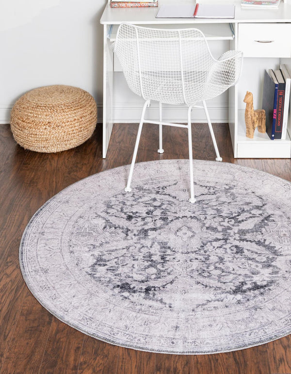 Unique Loom Timeless Thaddeus Machine Made Overdyed Rug Charcoal, Ivory 7' 7" x 7' 9"