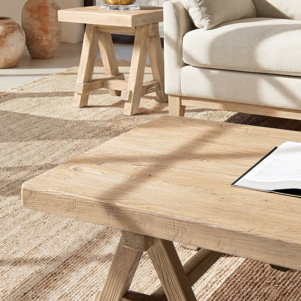 English Elm Hawthorne Reclaimed Elm Trestle Coffee Table Solid Wood Farmhouse Living Room Accent Natural B2719P474450