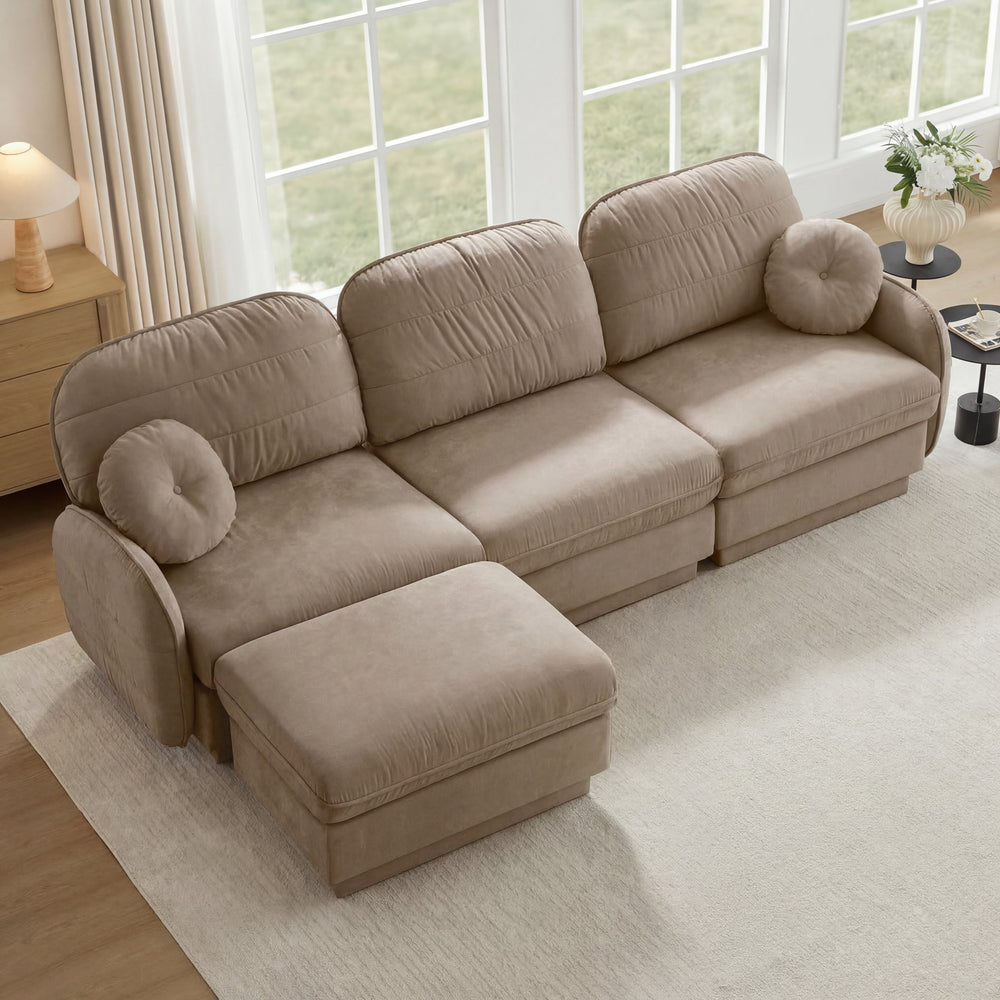 English Elm 105" Chenille Sectional Sofa with Movable Ottoman Deep Seat Quilted Cushions Living Room Light Coffee W714S01760