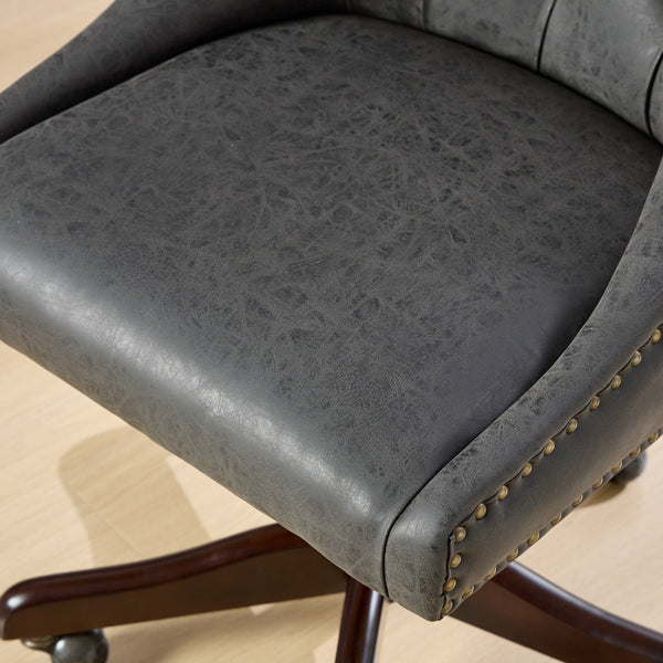 English Elm A&A Handcrafted Sheepskin-Pattern Office Chair with High-Rebound Foam, Solid Wood & Steel Legs, Retro Gray W1143P202751