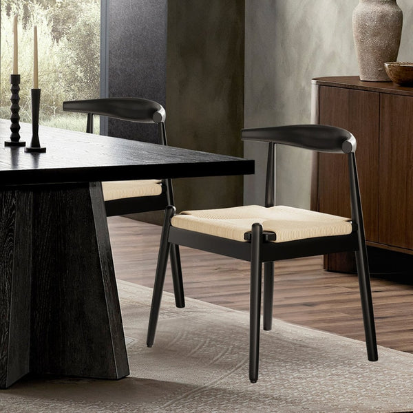 English Elm Weave Dining Chairs Set Of 2 - Mid-Century Modern Oak Frame With Handwoven Seat For Stylish Spaces T3623P371947-GIGA