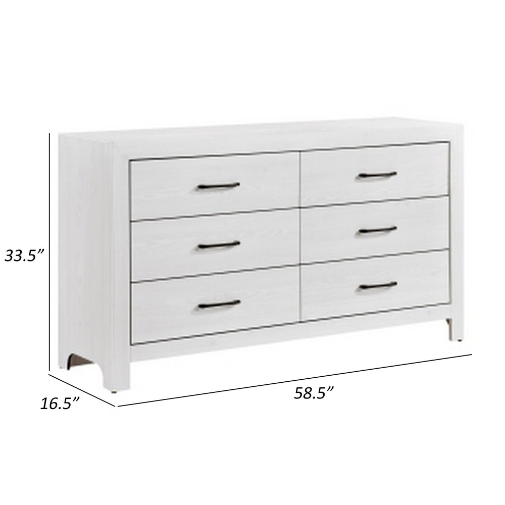 English Elm Eby Six Drawer Wide Dresser White Finish Black Nickel Hardware Bedroom Storage B056P416879