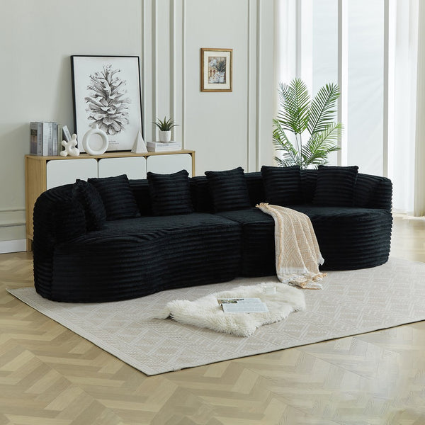 English Elm Curved Chenille Sectional Sofa Deep Seat Cloud Cushions Four Seater Modern Living Room Black W3505P456572