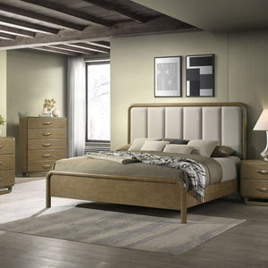 English Elm Tully Nutmeg Upholstered Queen Bed with Beige Bouclé Headboard, Rounded Corners, Warm Textured Finish B062S01285