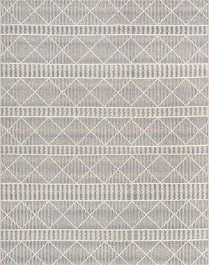 Unique Loom Outdoor Trellis Dalyan Machine Made Striped Rug Gray, Ivory/Beige 7' 10" x 10' 0"