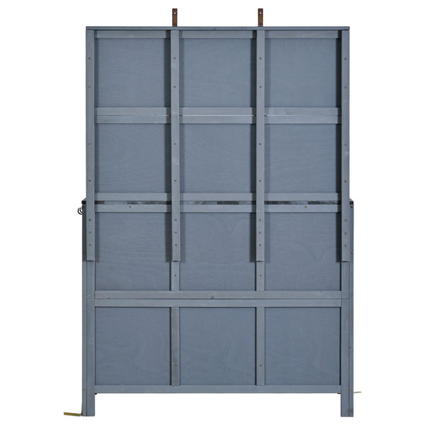 English Elm (with Hutch) Topmax Solid Fir Outdoor Potting Bench Station Cabinets Drawers Patio Garden Gray N717P404332E