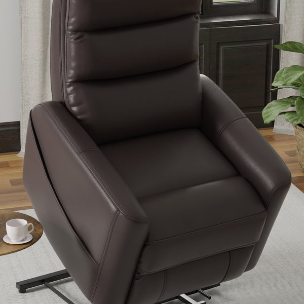 English Elm Faux Power Lift Chair with Premium Faux Leather, USB Charging, Side Pockets & Quiet Motor Recline Dark Brown B339P409526