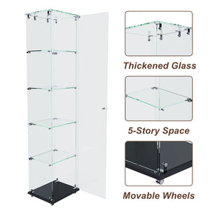 English Elm Premium 5-Tier Glass Display Case With Led Lighting, Stylish Design For Collectibles, Home & Office W2700P353066-GIGA