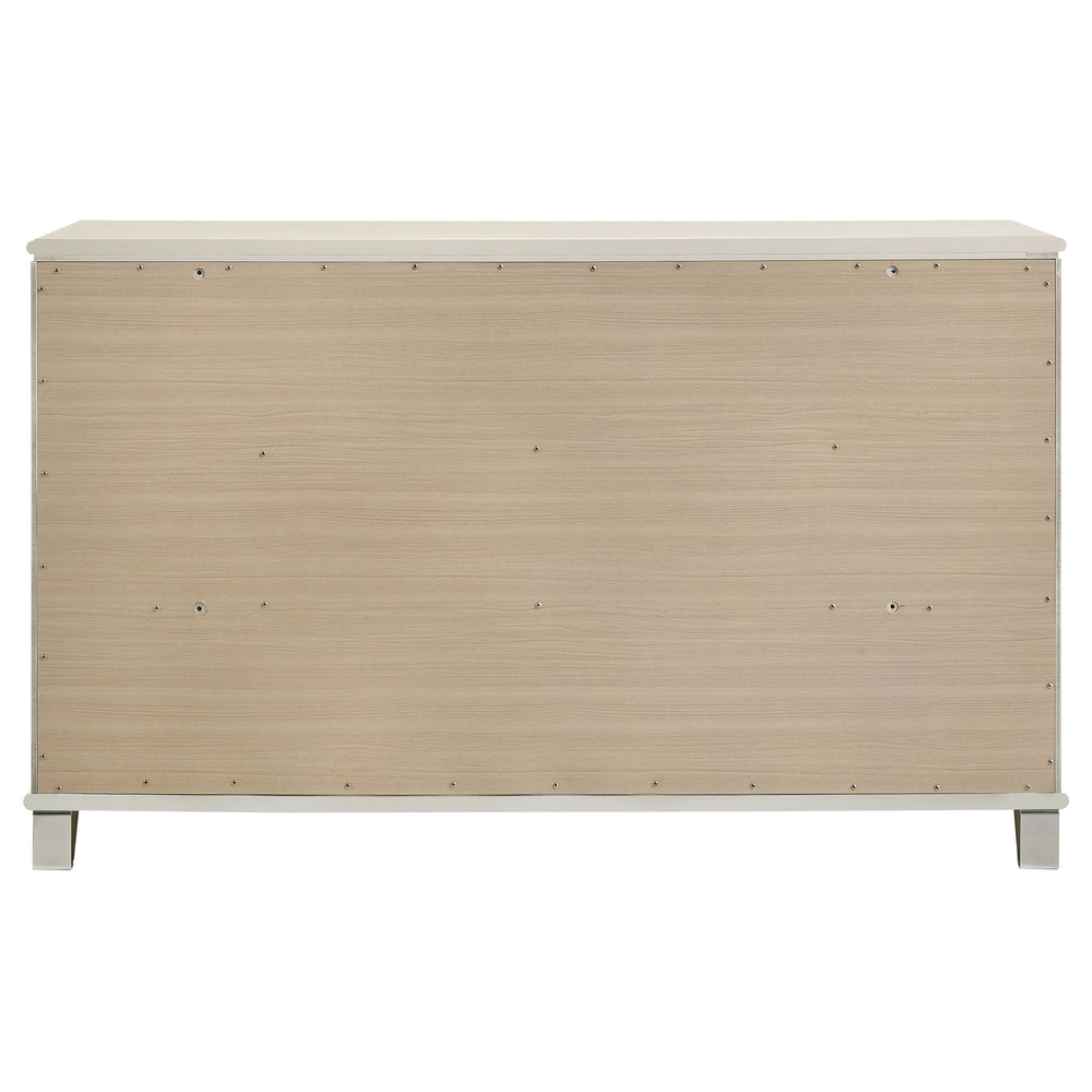 English Elm Gwendolyn Pearl White 6-Drawer Dresser Cabinet with Diamond Star Drawers, Jewelry Tray & Acrylic Legs B062P375502