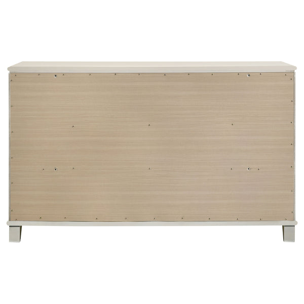 English Elm Gwendolyn Pearl White 6-Drawer Dresser Cabinet with Diamond Star Drawers, Jewelry Tray & Acrylic Legs B062P375502