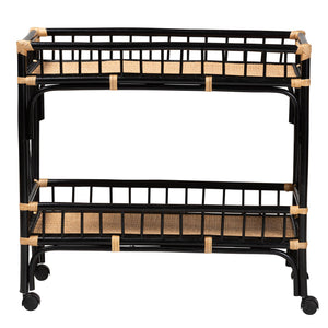 English Elm Modern Rattan Two-tier Rolling Kitchen Cart with Woven Texture and Bohemian Flair B2750P467707