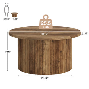 English Elm Stylish Round Coffee Table with Engineered Wood Top and Open Metal Base for Living Rooms T3971P459887