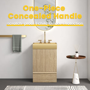 English Elm Gada Fluted Sage Freestanding Bathroom Vanity with Brushed Brass Vessel Sink Cabinet Light Oak W1865S00217