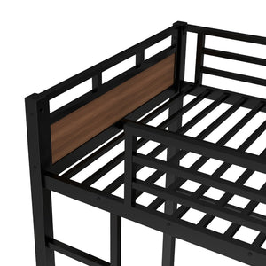 English Elm Twin Xl Metal Bunk Bed - Versatile Walnut Loft Bed With Guardrails For Safe, Space-Saving Living W1580S00225-GIGA