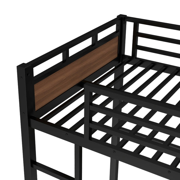 English Elm Twin Xl Metal Bunk Bed - Versatile Walnut Loft Bed With Guardrails For Safe, Space-Saving Living W1580S00225-GIGA