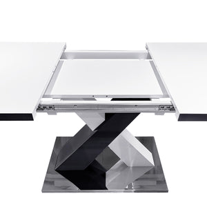 English Elm Modern Stretchable Rectangle Dining Table With Elegant White Top And Stylish X-Shape Black Legs W757P242760