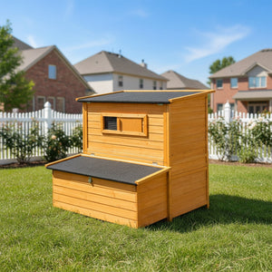 English Elm Chicken Coop Spruce Wood Double House for 8 Birds with Nesting Boxes Flip Roof W3166P436704