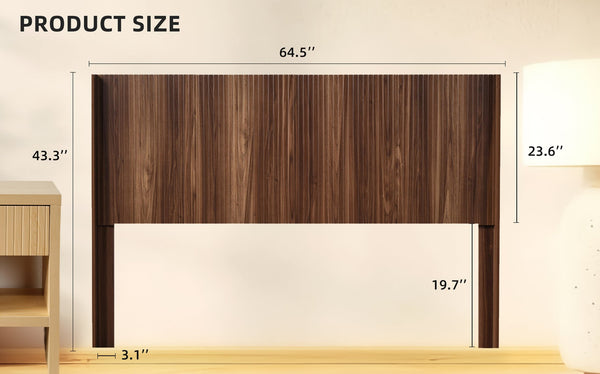 English Elm Wood Fluted Wingback Queen Headboard Wall Mounted Walnut Farmhouse Bedroom Accent W3520P327613