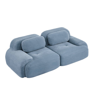 English Elm 82'' Curved Modular Sofa Corduroy Upholstered Two Seat Living Room Lounge Blue W714P323639