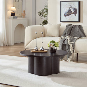 English Elm Round Wood Grain Coffee Table with Curved Bentwood Legs for Modern Living Rooms Black W2085P400929