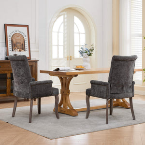 English Elm Upholstered Chenille Club Dining Chair Tufted High Back with Curved Solid Wood Legs Gray W1143P449348