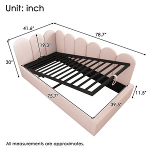 English Elm Upholstered Velvet Daybed with Hydraulic Storage & Metal Slatted Frame, Twin Sofa Bed, 300 lb Capacity Pink N736P333613P