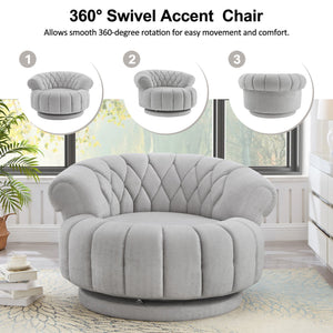 English Elm Swivel Barrel Accent Chair Chenille Tufted Round Club Seat for Living Room Lounge Grey N719S002280E