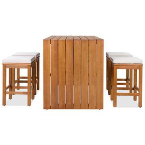 English Elm 5 Piece Acacia Wood Outdoor Bar Set with Four Cushioned Stools for Patio Dining N704G201252K