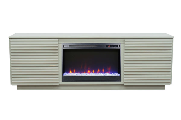 English Elm 73 Inch Fireplace TV Stand Sandstone Finish with 26" Electric Insert, Storage, Remote, Fits 85" TVs and Cable Management B108P255363