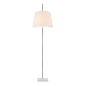 Cloister Modern Nickel Floor Lamp with White Linen Shade - Contemporary Arc Design for Stylish Spaces