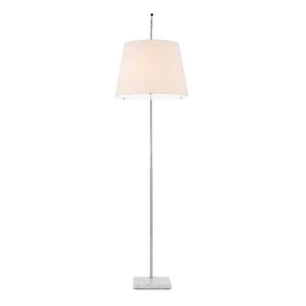 Cloister Modern Nickel Floor Lamp with White Linen Shade - Contemporary Arc Design for Stylish Spaces