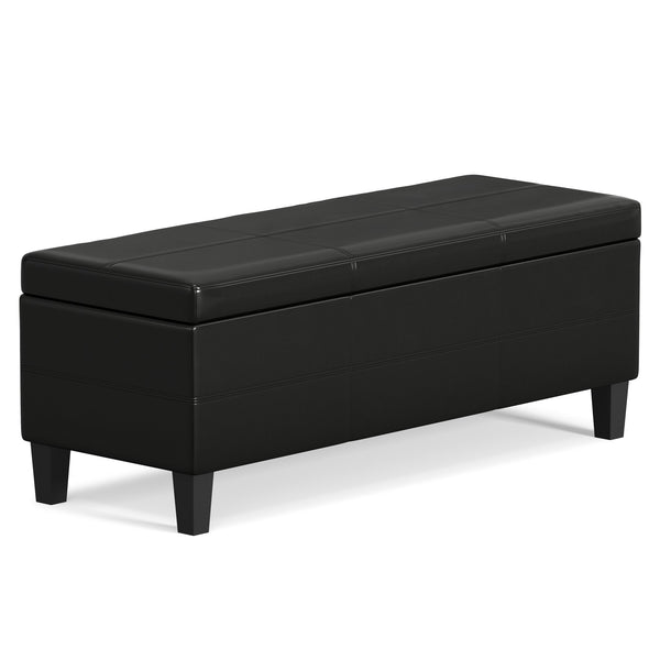 English Elm Afton Upholstered Storage Ottoman Bench in Midnight Faux Leather with Lift-Top Storage & Hinge Safety Black B136P159230