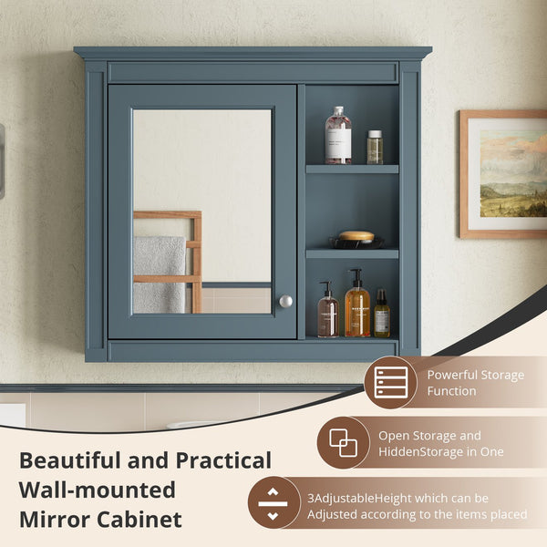 English Elm 30'' Modern Medicine Cabinet with Mirror and Adjustable Shelves, MDF Wall-Mounted Bathroom Storage Solution Blue N710P192495M