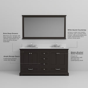 English Elm Espresso 60" Double Bath Vanity with White Quartz Top, Solid Wood Frame, Soft-Close Drawers, Storage B2731P258254