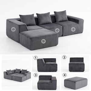 English Elm Modular Corduroy Sectional with Deep Foam Seating Low Profile Living Room Couch W3326S00014
