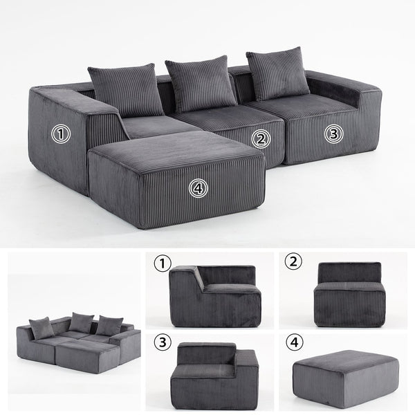 English Elm Modular Corduroy Sectional with Deep Foam Seating Low Profile Living Room Couch W3326S00014