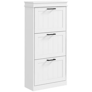 English Elm Homcom Slim Shoe Cabinet For Entryway Storage, 3 Flip Drawers & Adjustable Shelves For 15 Pairs, White W2225P229500